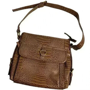 Coldwater Creek Brown Faux Crocodile Leather Purse Shoulder Bag Crossbody